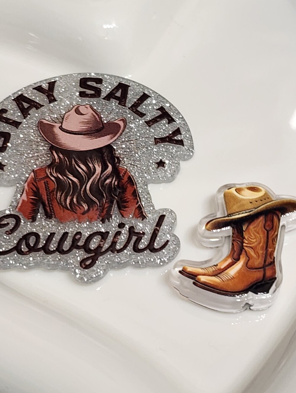 Stay Salty Cowgirl Flatback Focal Bead Boots Badge Keychain Beaded Pen Crafts